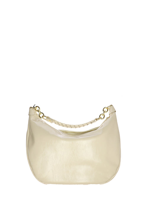 Borsa in vera pelle lucida beige con manico Made in Italy - 1