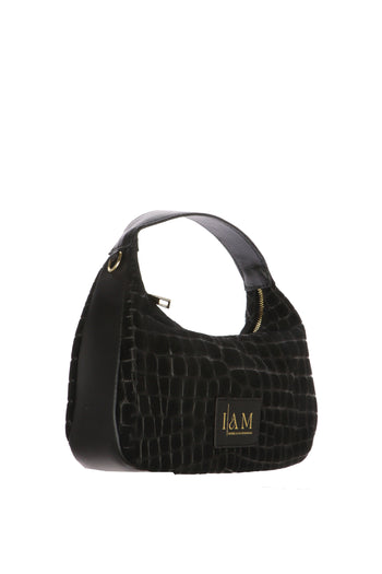 Borsa mezza luna I AM in vera pelle stampa cocco cioccolato chiaro e nero - 4