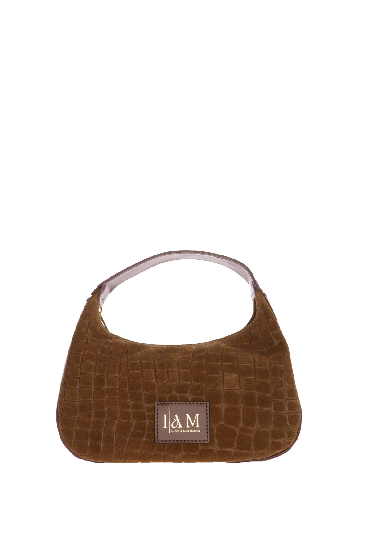 Borsa mezza luna I AM in vera pelle stampa cocco cioccolato chiaro e nero
