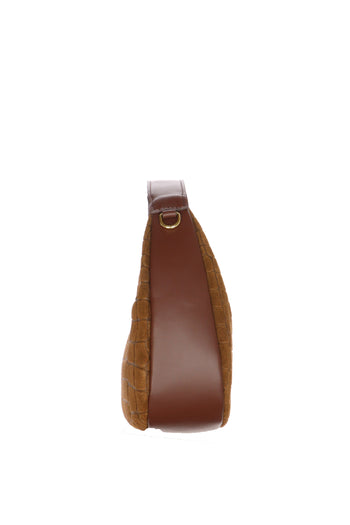 Borsa mezza luna I AM in vera pelle stampa cocco cioccolato chiaro e nero - 7