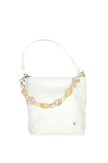 Borsa secchiello in vera pelle bianca e verde Made in Italy - 4