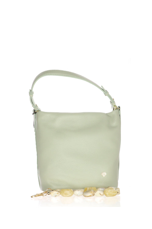 Borsa secchiello in vera pelle bianca e verde Made in Italy - 1