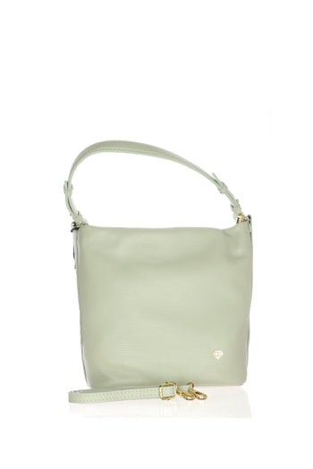 Borsa secchiello in vera pelle bianca e verde Made in Italy - 5
