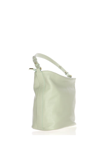 Borsa secchiello in vera pelle bianca e verde Made in Italy - 8