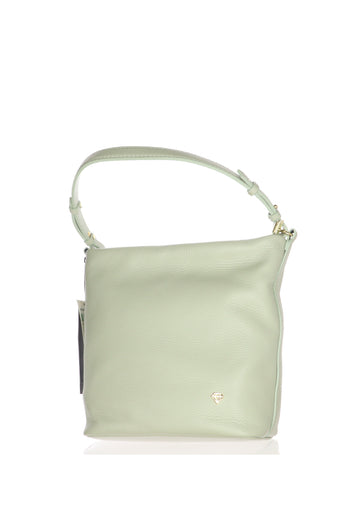 Borsa secchiello in vera pelle bianca e verde Made in Italy - 6