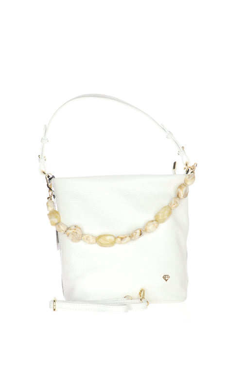 Borsa secchiello in vera pelle bianca e verde Made in Italy - 2