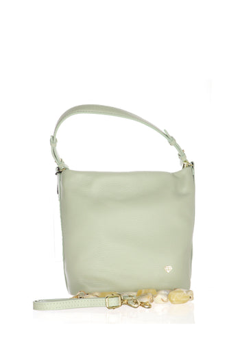 Borsa secchiello in vera pelle bianca e verde Made in Italy - 3