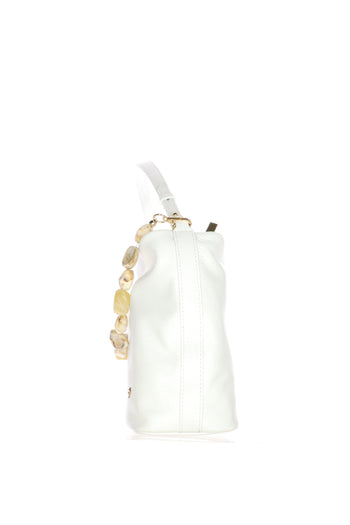 Borsa secchiello in vera pelle bianca e verde Made in Italy - 7