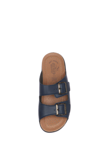 Ciabatta uomo in pelle blu e marrone - 8