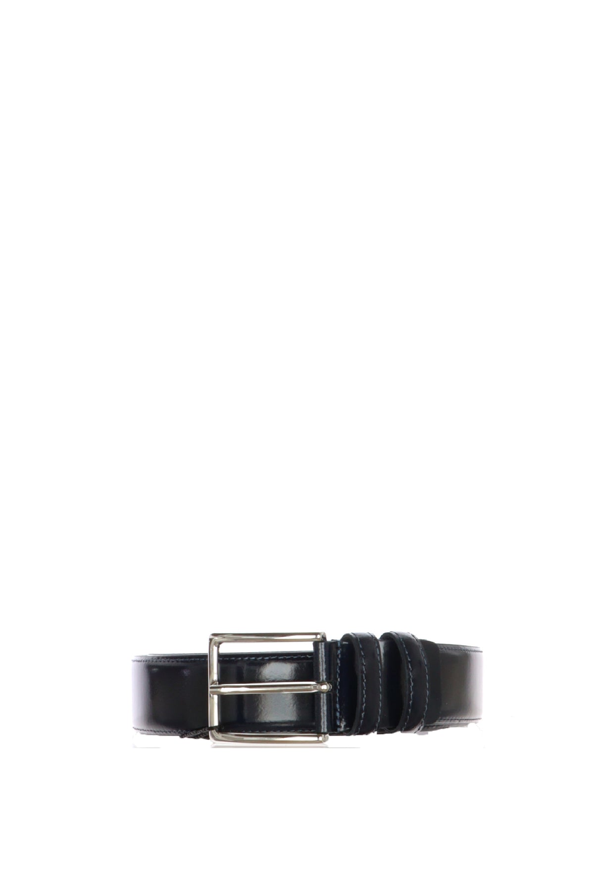 Cintura elegante in pelle brasivata nero e blu