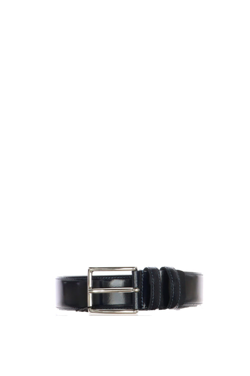Cintura elegante in pelle brasivata nero e blu - 1