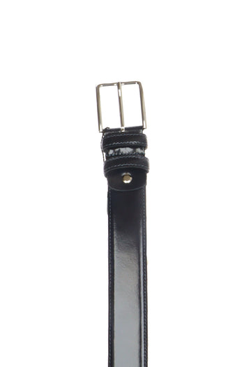 Cintura elegante in pelle brasivata nero e blu - 6