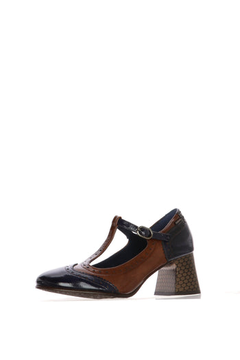 Decolletè francesina cuoio e blu con tacco Fluchos - 4