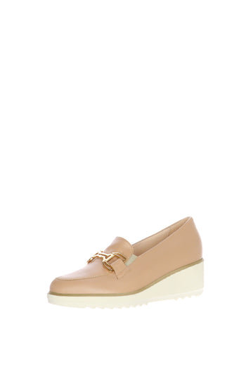 Mocassino con catena in pelle beige con zeppa  Soffice Sogno - 3