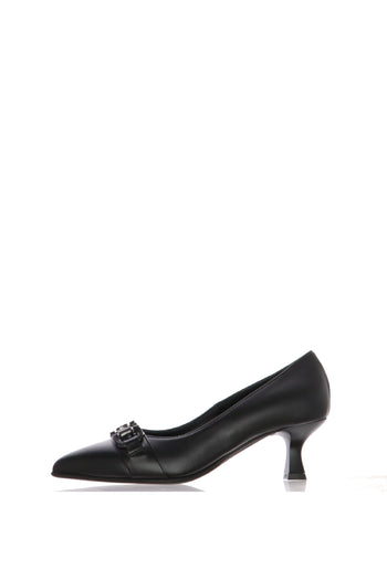 Decolletè in pelle bordeaux e nero con tacco basso a rocchetto Soffice Sogno - 3
