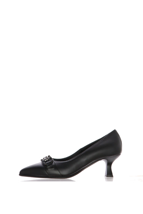 Decolletè in pelle bordeaux e nero con tacco basso a rocchetto Soffice Sogno - 2