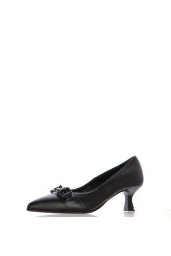 Decolletè in pelle bordeaux e nero con tacco basso a rocchetto Soffice Sogno - 4