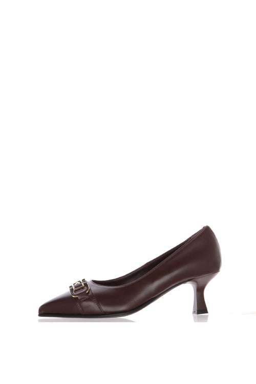 Decolletè in pelle bordeaux e nero con tacco basso a rocchetto Soffice Sogno - 1
