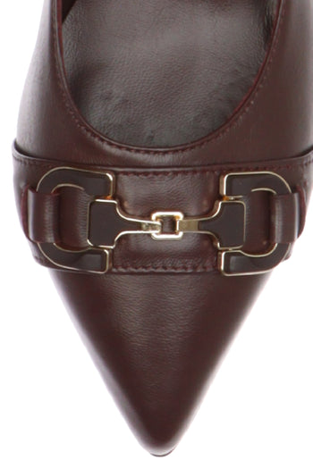 Decolletè in pelle bordeaux e nero con tacco basso a rocchetto Soffice Sogno - 5