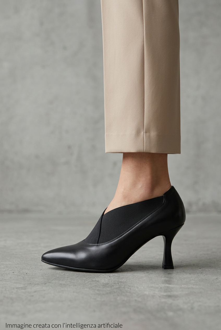 Decolletè in pelle nera con incrocio elastico tacco 7 cm