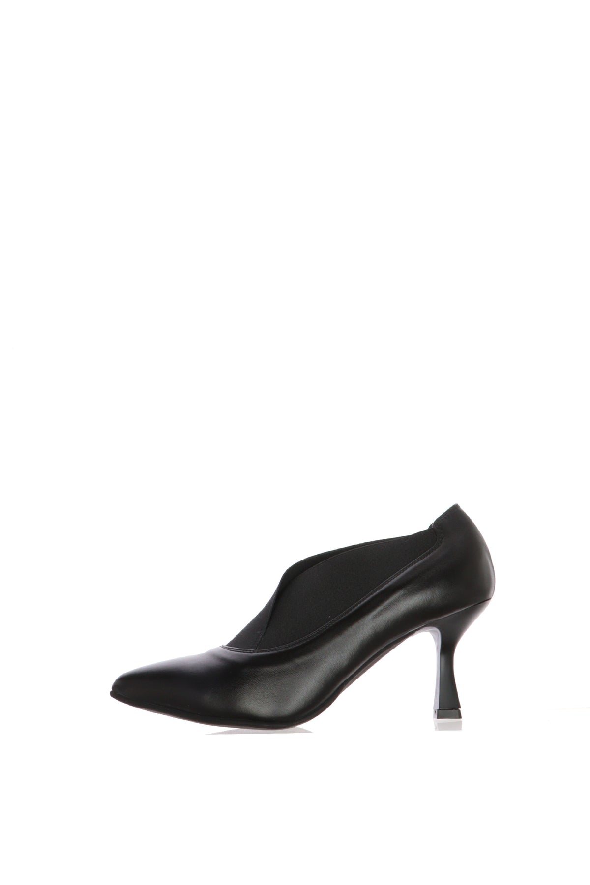 Decolletè in pelle nera con incrocio elastico tacco 7 cm