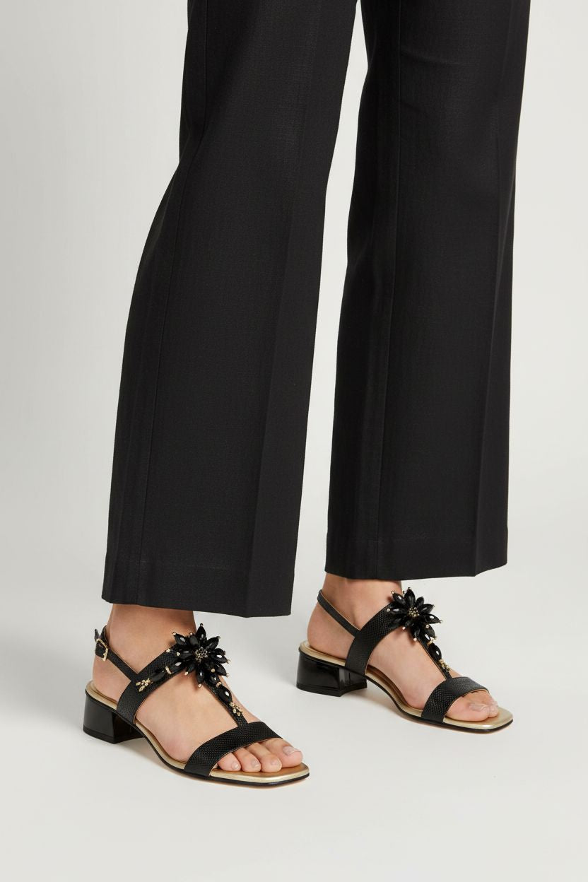 Sandalo in pelle rafia nero con accessorio  Soffice Sogno 2