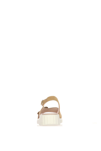 Sandalo in camoscio beige zeppa bassa - 5