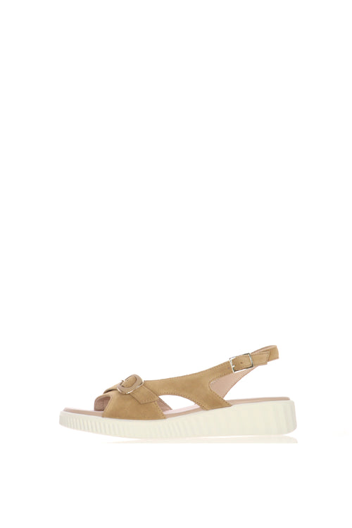 Sandalo in camoscio beige zeppa bassa - 1