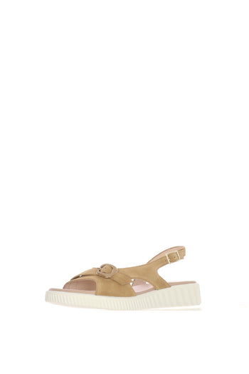 Sandalo in camoscio beige zeppa bassa - 3