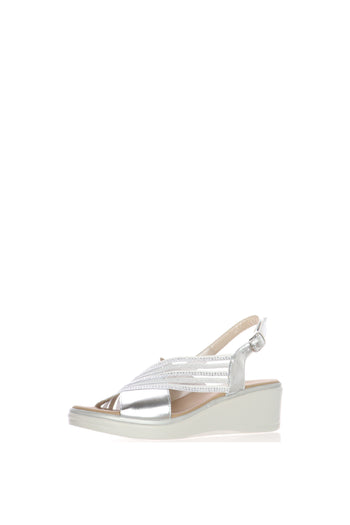 Sandalo in pelle nera blu argento con fascia trasversale elastica - 5