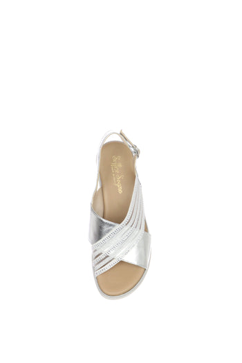Sandalo in pelle nera blu argento con fascia trasversale elastica - 9