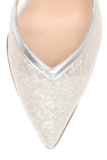 Slingback in tessuto argento e cipria con tacco sottile - 11