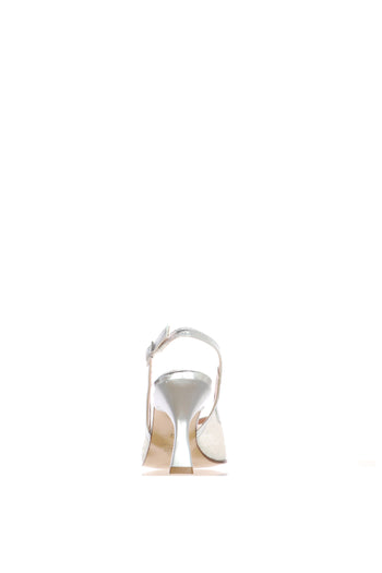 Slingback in tessuto argento e cipria con tacco sottile - 13