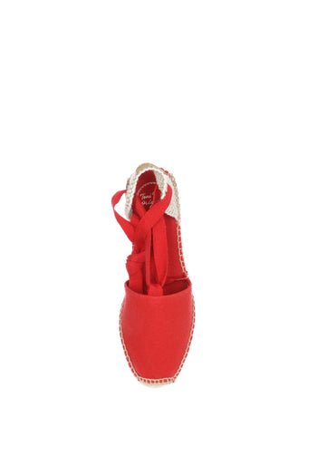 Espadrillas orginale in cotone nero, panna, rosso allacciata a caviglia - 9