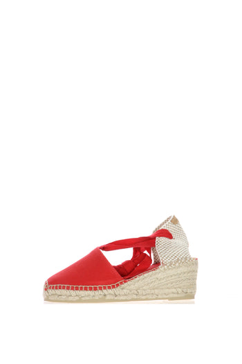 Espadrillas orginale in cotone nero, panna, rosso allacciata a caviglia - 3