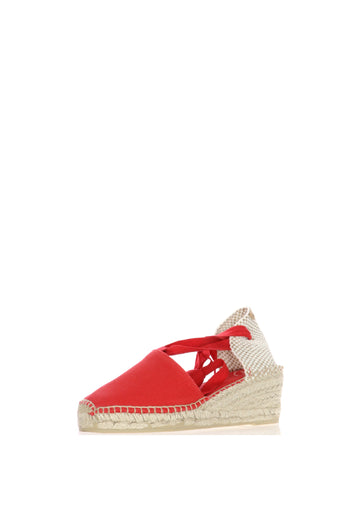 Espadrillas orginale in cotone nero, panna, rosso allacciata a caviglia - 6