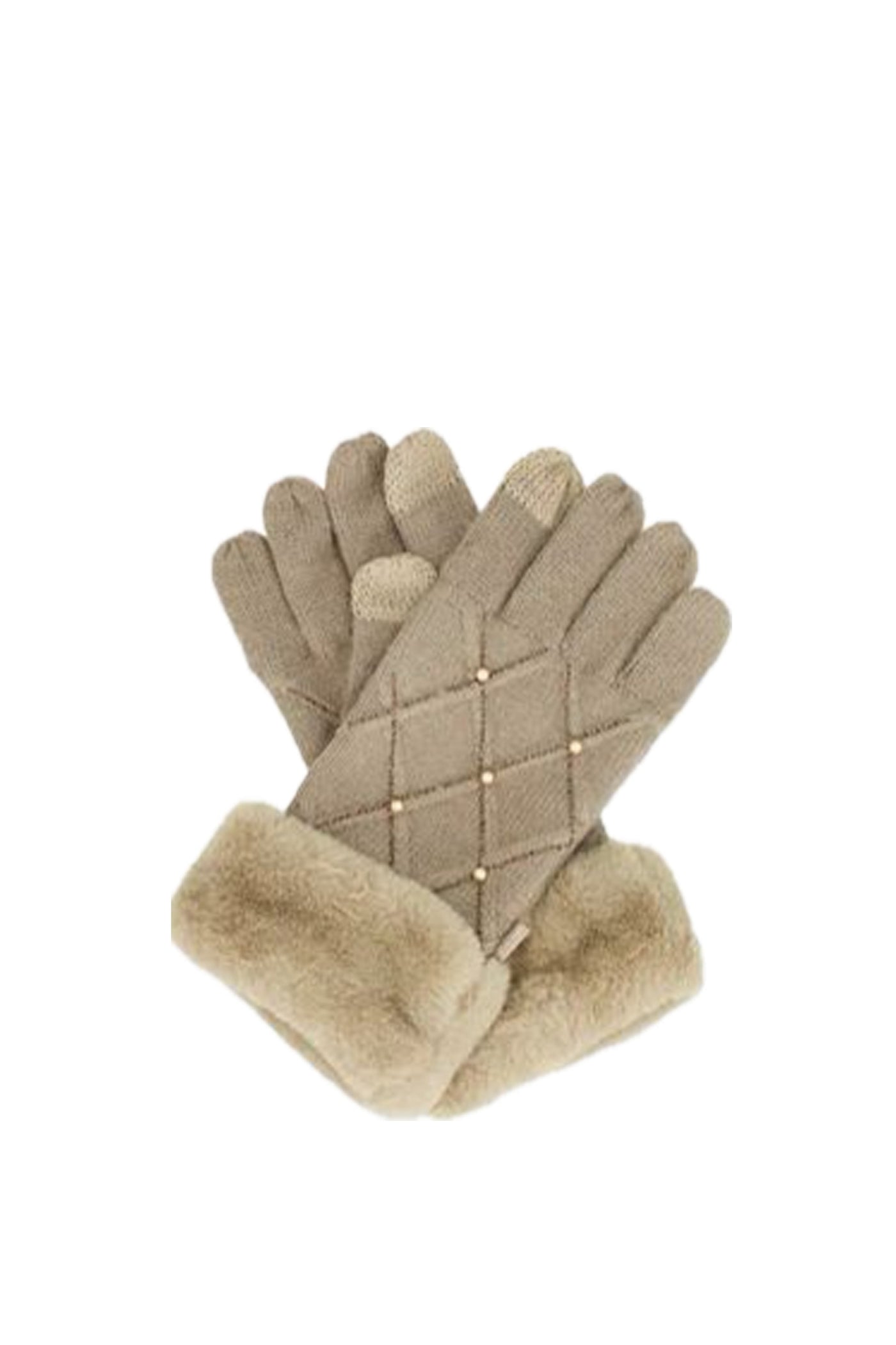 Guanti in maglia beige con particolari Anekke