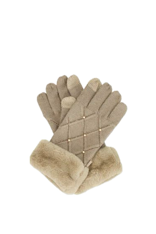 Guanti in maglia beige con particolari Anekke - 1