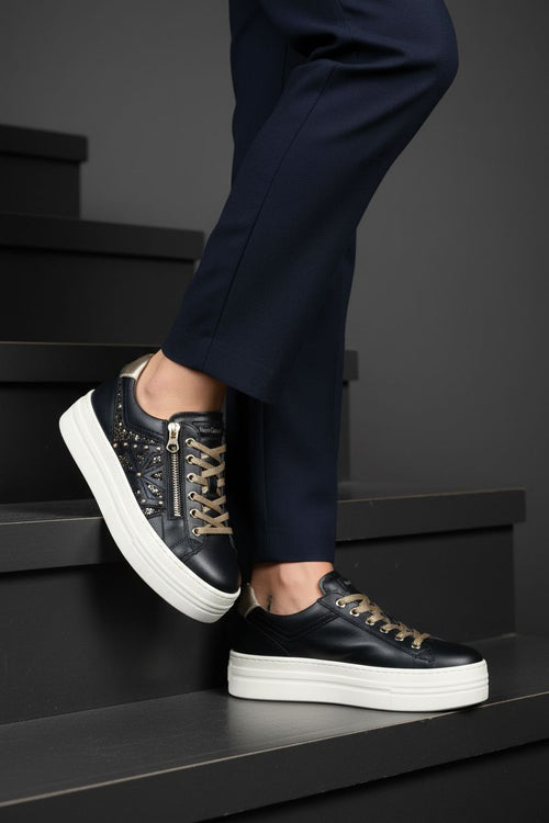 Sneakers donna in pelle nero e bronzato  Nero Giardini - 2