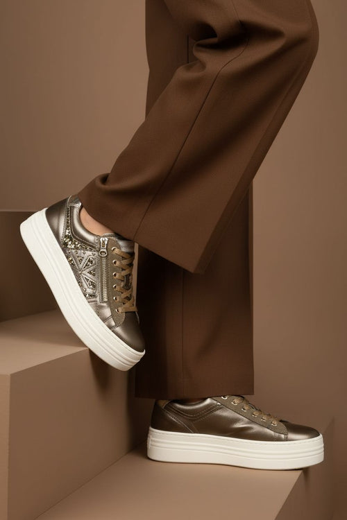 Sneakers donna in pelle  bronzato  Nero Giardini - 2
