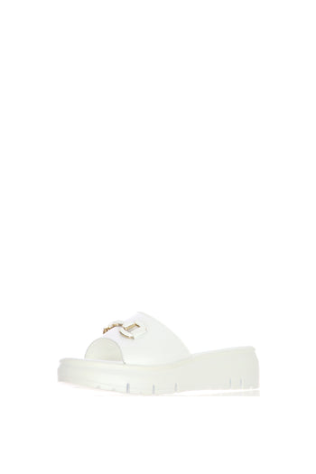Sandalo scalzato in pelle cuoio e bianco  zeppa bassa - 5