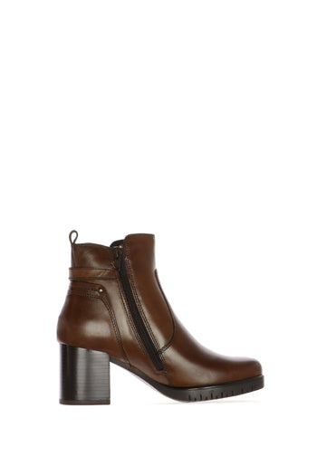 Stivaletto in pelle marrone e nero con tacco chiusura cerniera Cinzia Soft - 5