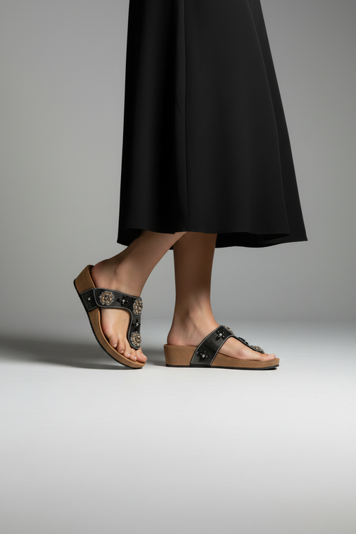 Sandalo scalzato infradito beige e nero - 2