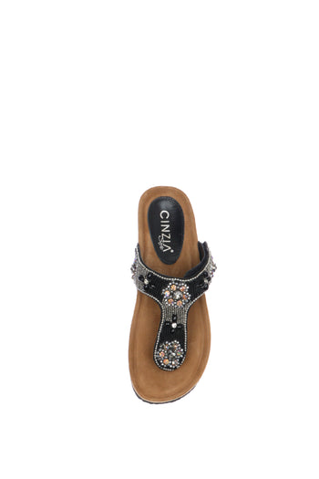 Sandalo scalzato infradito beige e nero - 9