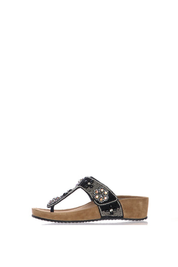 Sandalo scalzato infradito beige e nero - 5