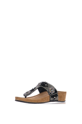 Sandalo scalzato infradito beige e nero - 3