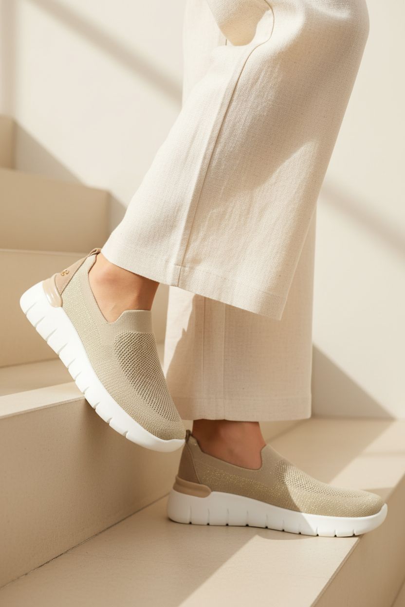 Mocassino in tessuto elastico argento e oro Cinzia Soft 2