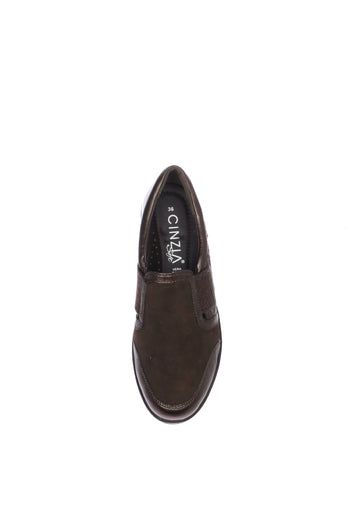 Mocassino marrone in camoscio e pelle con zeppa bassa - 5