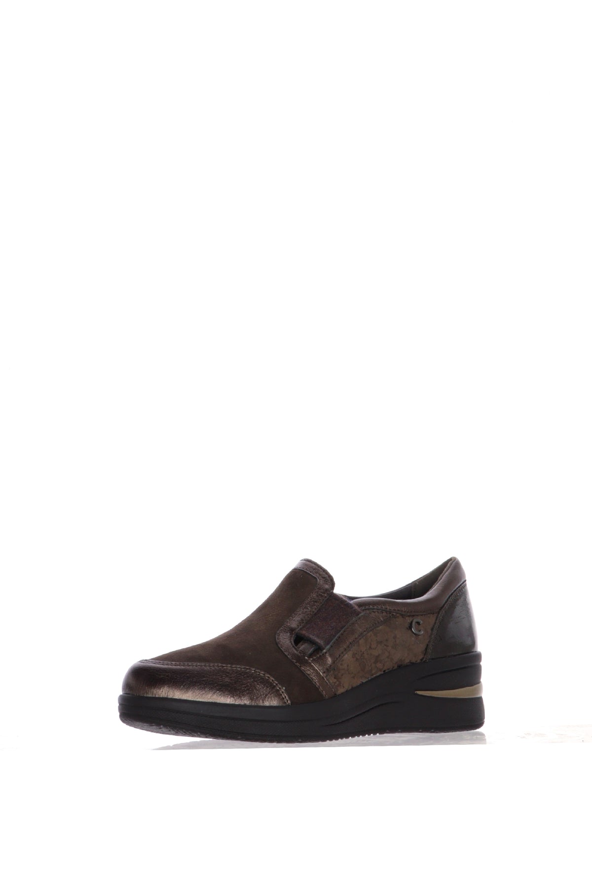 Mocassino marrone in camoscio e pelle con zeppa bassa 2