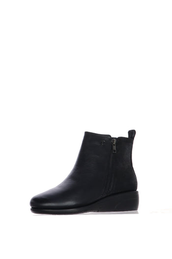 Stivaletto nero e marrone in pelle morbida zeppa bassa - 4